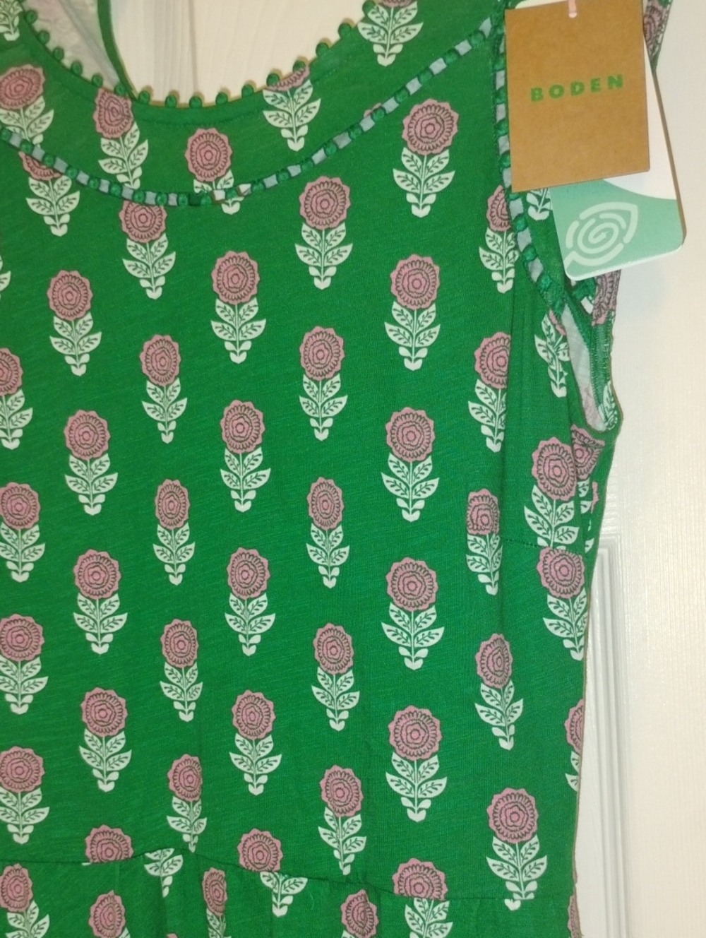 Boden Green Dress with Pink White Floral Print